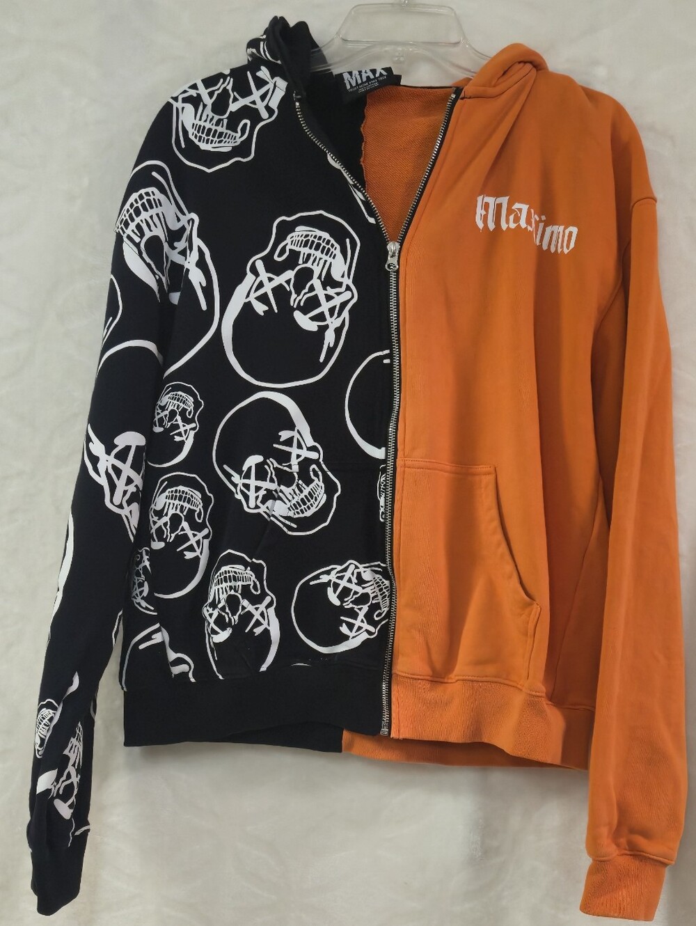 Maximos Black & Orange Skull Zip-Up Sweater